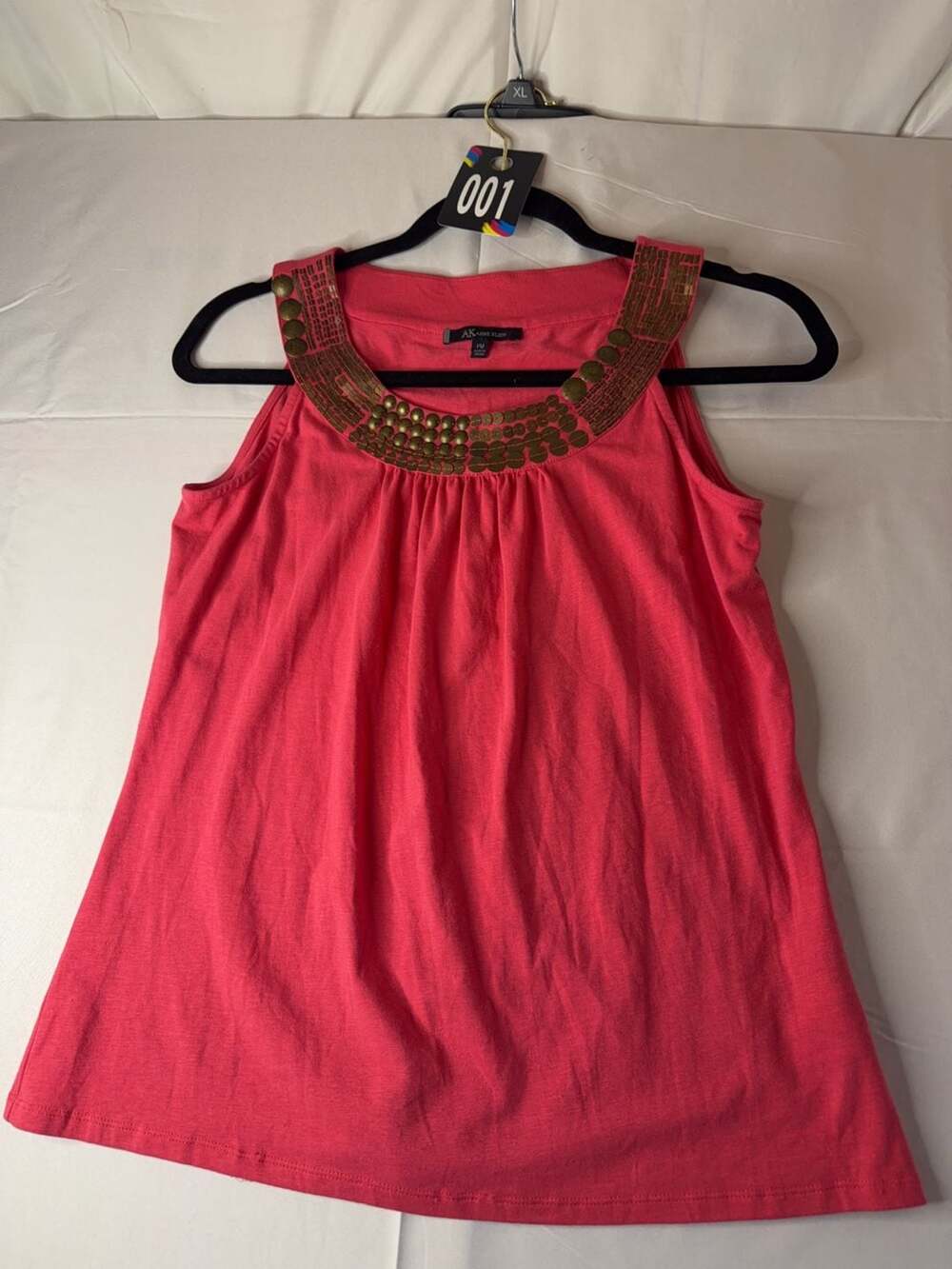 Anne Klein Women's Pink Sleeveless Tank Top with Gold Sequin Embellished Necklin